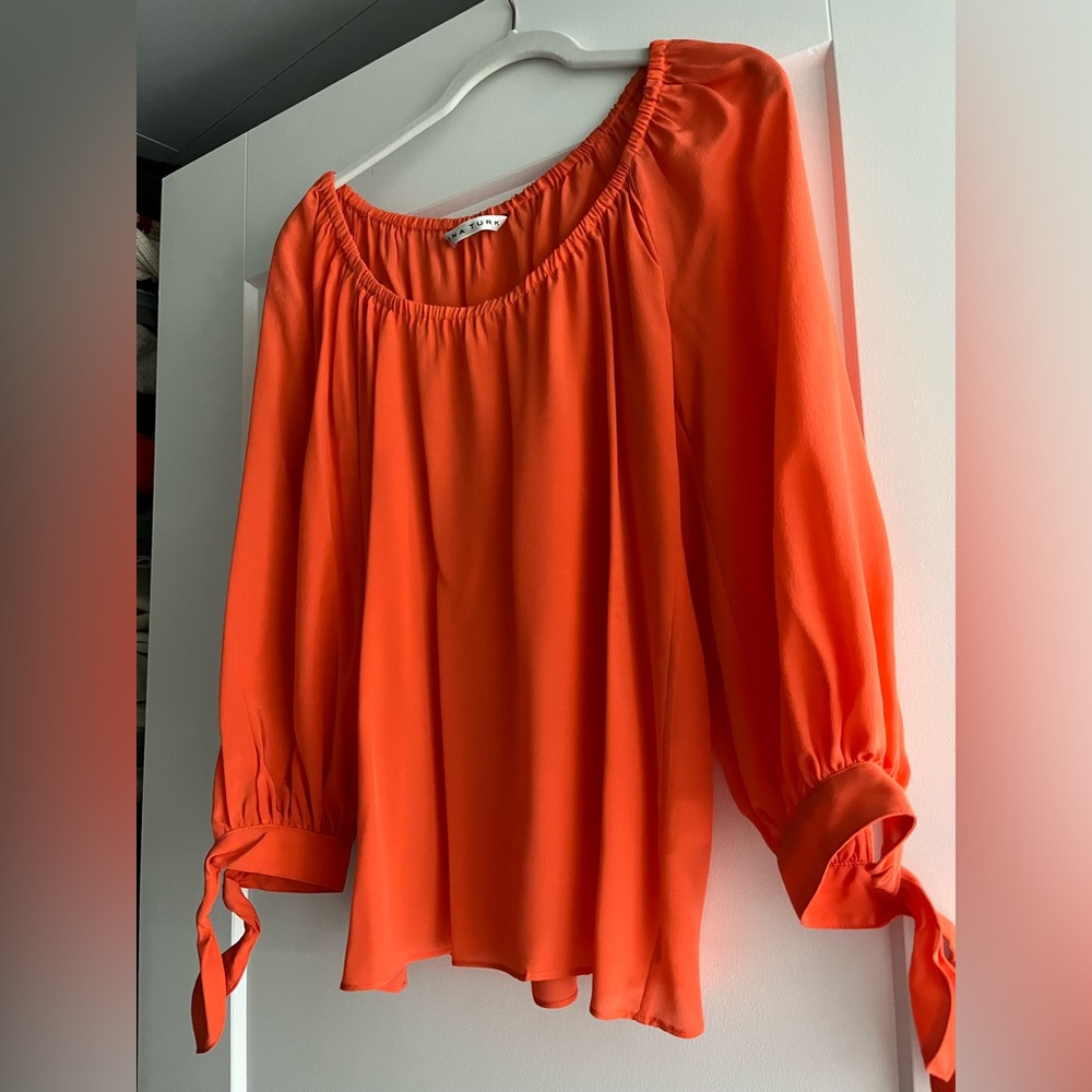Trina Turk Orange Ruched 3/4 Sleeve Blouse